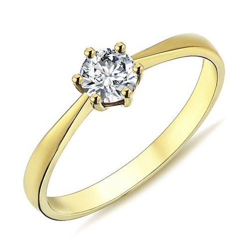 Geelgouden solitairring met Zirkonia 5mm