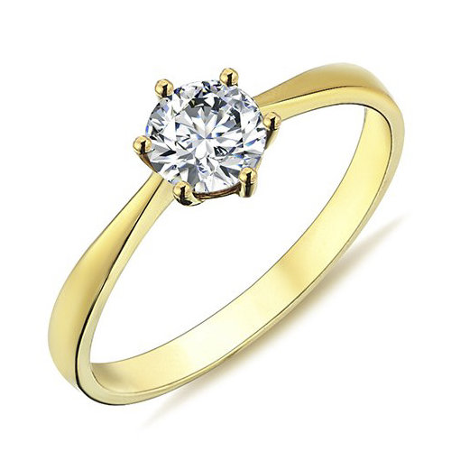 Geelgouden solitairring met Zirkonia 5,5mm