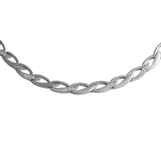 [ZC2371] Zilveren collier mat/ glans met Zirkonia