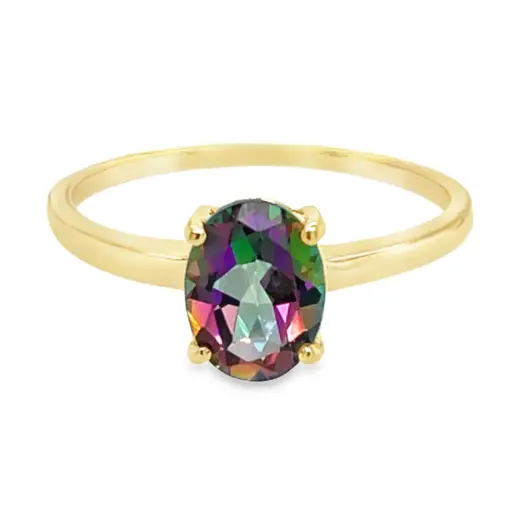 Geelgouden ring met Mystic Green Topaas 8x6mm