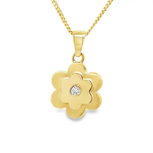 [GHE2422] Geelgouden hanger Bloem met 0,025 karaat diamant