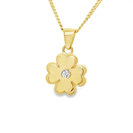[GHE2424] Geelgouden hanger Klaver met 0,025 karaat diamant
