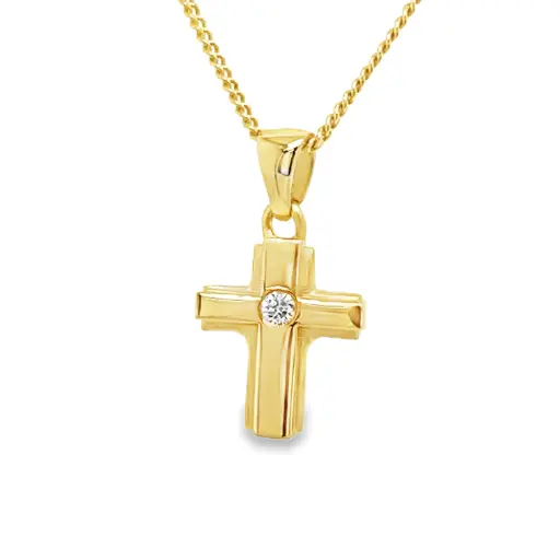 [GHE2425] Geelgouden hanger Kruis met 0,025 karaat diamant