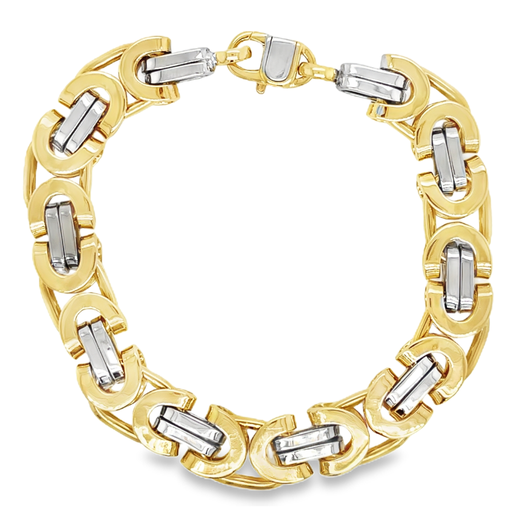 [GA0112] Bicolor gouden armband Koningsschakel plat 10,5mm breed