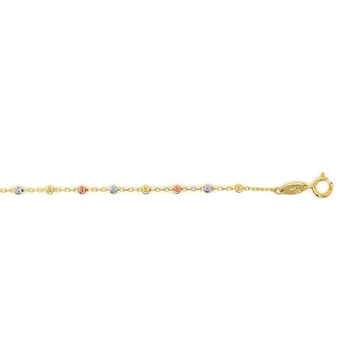 [GA0190] Tricolor gouden armband Ankerschakel met Bolletjes