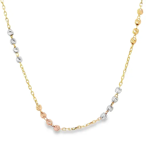 [GC0250] Tricolor gouden collier Ankerschakel met Bolletjes