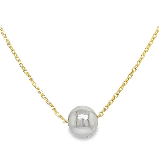 [GC0289] Yellow gold necklace with White gold ball pendant 42-45 cm
