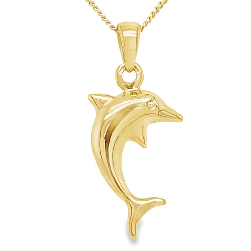 [GH0435] Yellow gold pendant Dolphin 11.7mm wide