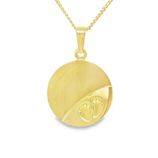 [GH0458] Yellow gold pendant Engraving plate Round Matte/Gloss with (baby) feet 16mm wide
