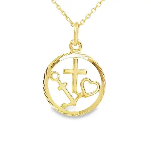 [GH0467] Yellow gold pendant Faith, Hope & Love 14mm wide