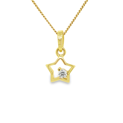 [GH0490] Geelgouden hanger Ster met Zirkonia steen 8,3mm breed