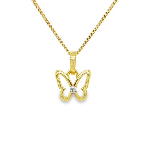 [GH0493] Yellow gold pendant Butterfly with Zirconia stone 8.7mm wide