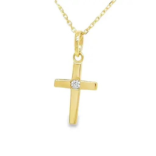 [GH0521] Geelgouden hanger Kruis met Zirkonia steen 9mm breed