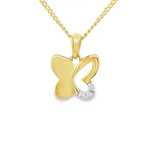 [GH0582] Geelgouden hanger Vlinder met Zirkonia steentjes
