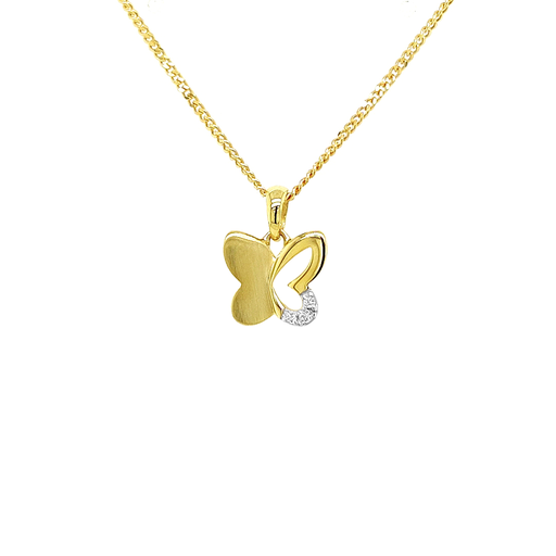 [GH0582] Geelgouden hanger Vlinder met Zirkonia steentjes
