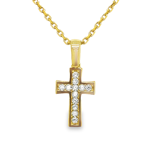 [GH0597] Yellow gold cross pendant with Zirconia stones