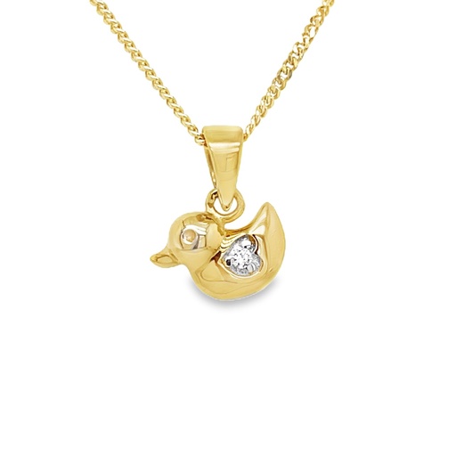 [GH0791] Geelgouden hanger Babyeendje met Zirkonia steen 9mm breed