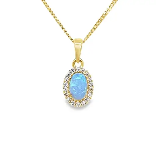 [GH0893] Yellow gold pendant with Opalite and Zirconia