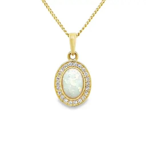 [GH0894] Yellow gold pendant with Opalite and Zirconia