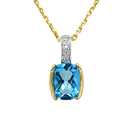 [GHE0945] Geelgouden hanger met Swiss Blue Topaas en Diamant