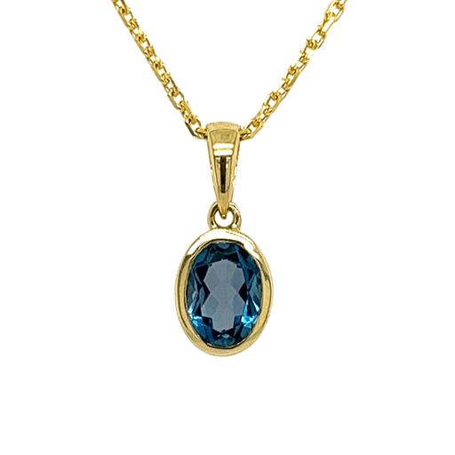 [GHE0946] Yellow gold pendant with London Blue Topaz