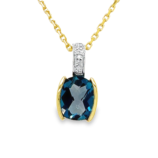 [GHE0968] Geelgouden hanger met London Blue Topaas en Diamant