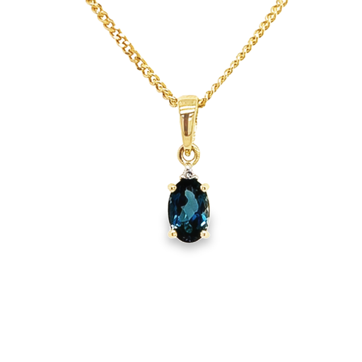[GHE0976] Geelgouden hanger met London Blue Topaas en Diamant
