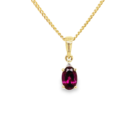 [GHE0980] Geelgouden hanger met Rhodolite en Diamant