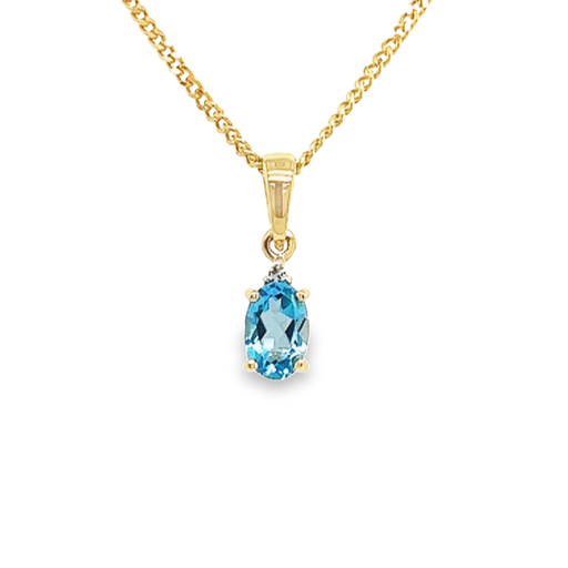 [GHE0981] Geelgouden hanger met Swiss Blue Topaas en Diamant