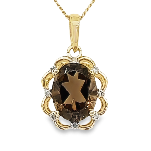 [GHE1003] Geelgouden hanger met Smoky Quartz en Diamant