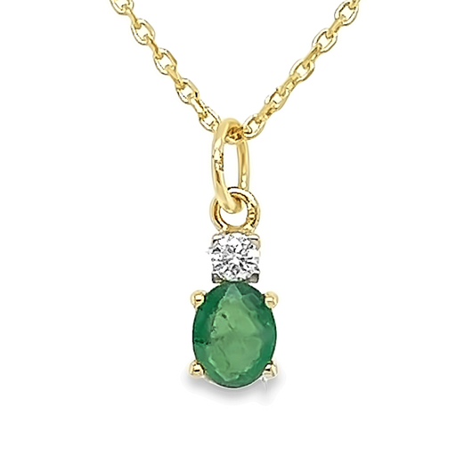 [GHE2105] Geelgouden hanger met Smaragd en en Diamant