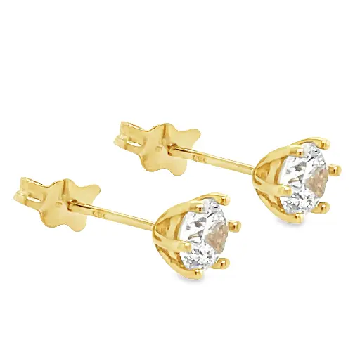 [GO0709] Yellow gold stud earrings with Zirconia stone