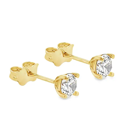 [GO0713] Yellow gold stud earrings with Zirconia stone