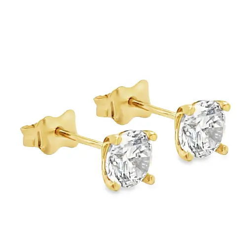 [GO0714] Yellow gold stud earrings with Zirconia stone