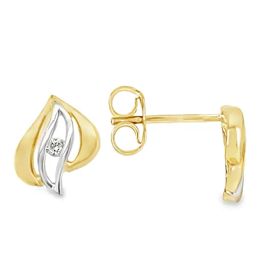 [GO0722] Bicolor gold ear studs with Zirconia stone