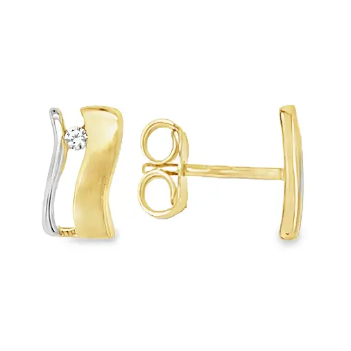 [GO0727] Bicolor gold ear studs with Zirconia stone