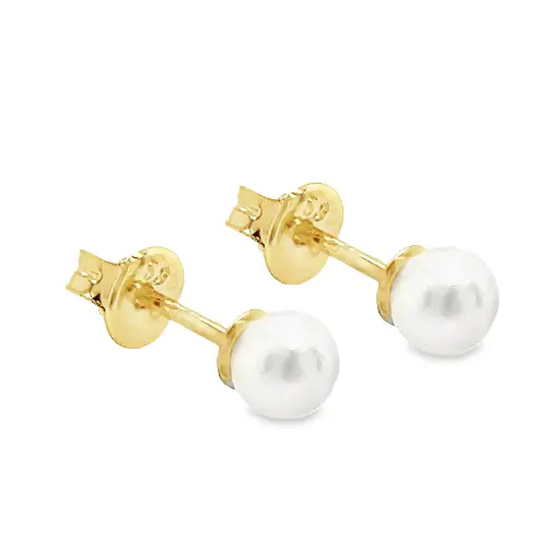 [GO0738] Yellow gold ear studs with Freshwater pearl