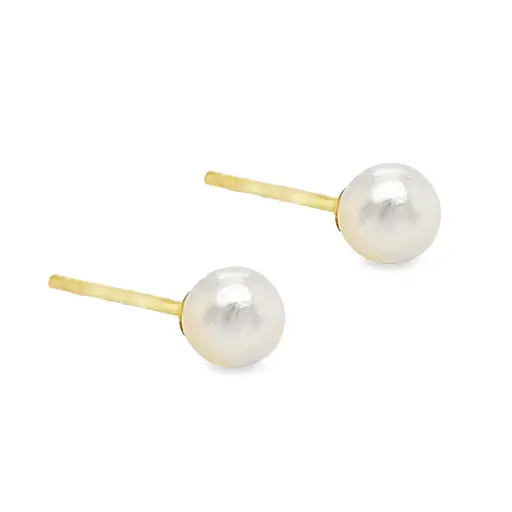 [GO0771] Yellow gold ear studs with Freshwater pearl