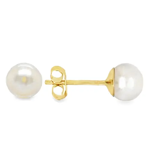 [GO0773] Yellow gold ear studs with Freshwater pearl