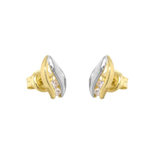 [GO0778] Bicolor gold stud earrings with Zirconia stones