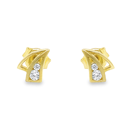 [GO0779] Yellow gold stud earrings Fantasy with Zirconia stones