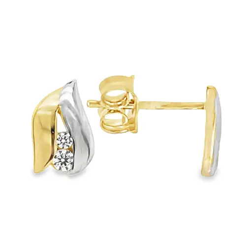 [GO0790] Bicolor gold stud earrings with Zirconia stones