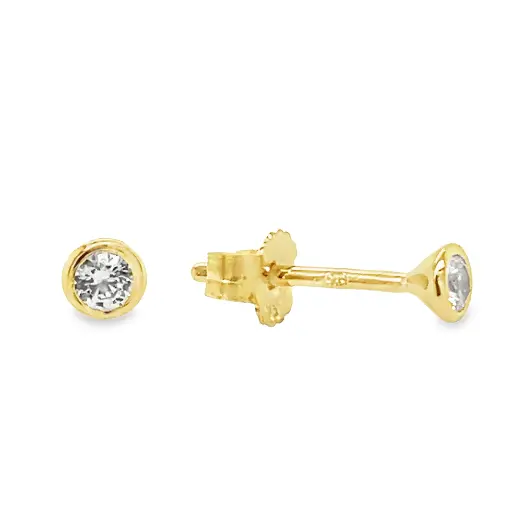 [GO0795] Yellow gold stud earrings with Zirconia stone 3.3mm