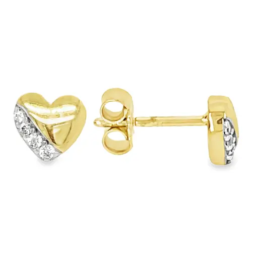 [GO0802] Yellow gold stud earrings Heart with Zirconia stones