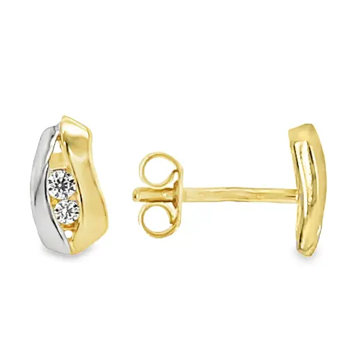 [GO0805] Bicolor gouden oorknoppen met Zirkonia stenen