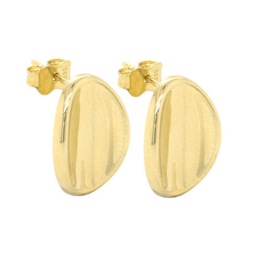 [GO0807] Yellow gold stud earrings Curved Oval (large)