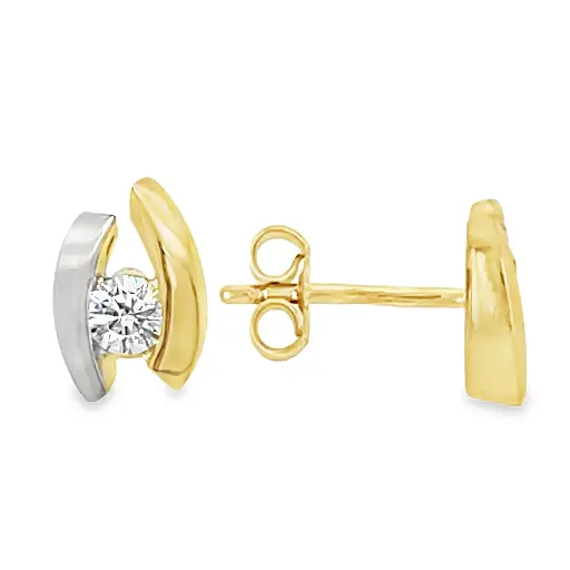 [GO0815] Bicolor gouden oorknoppen met Zirkonia steen