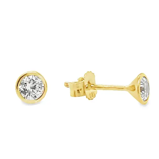 [GO0820] Yellow gold stud earrings with Zirconia stone 4.2mm