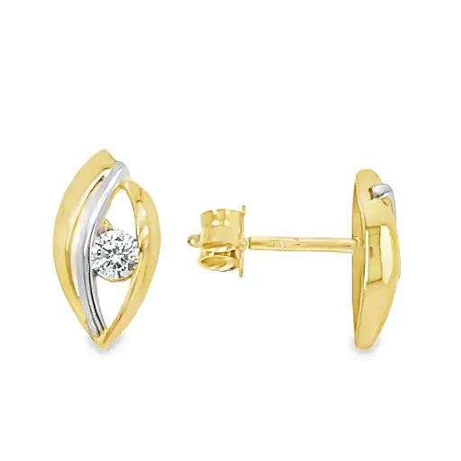 [GO0825] Bicolor gold ear studs with Zirconia stone