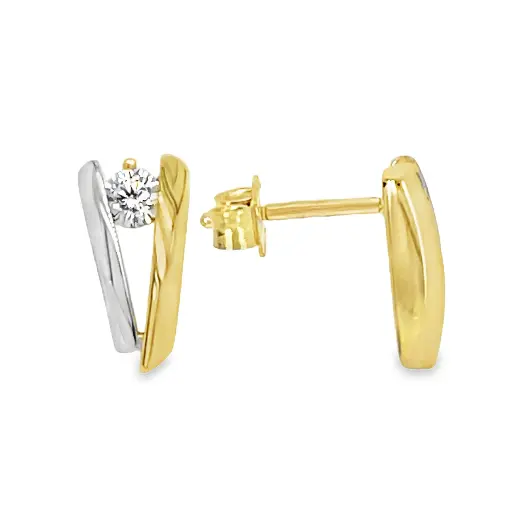 [GO0839] Bicolor gold ear studs with Zirconia stone